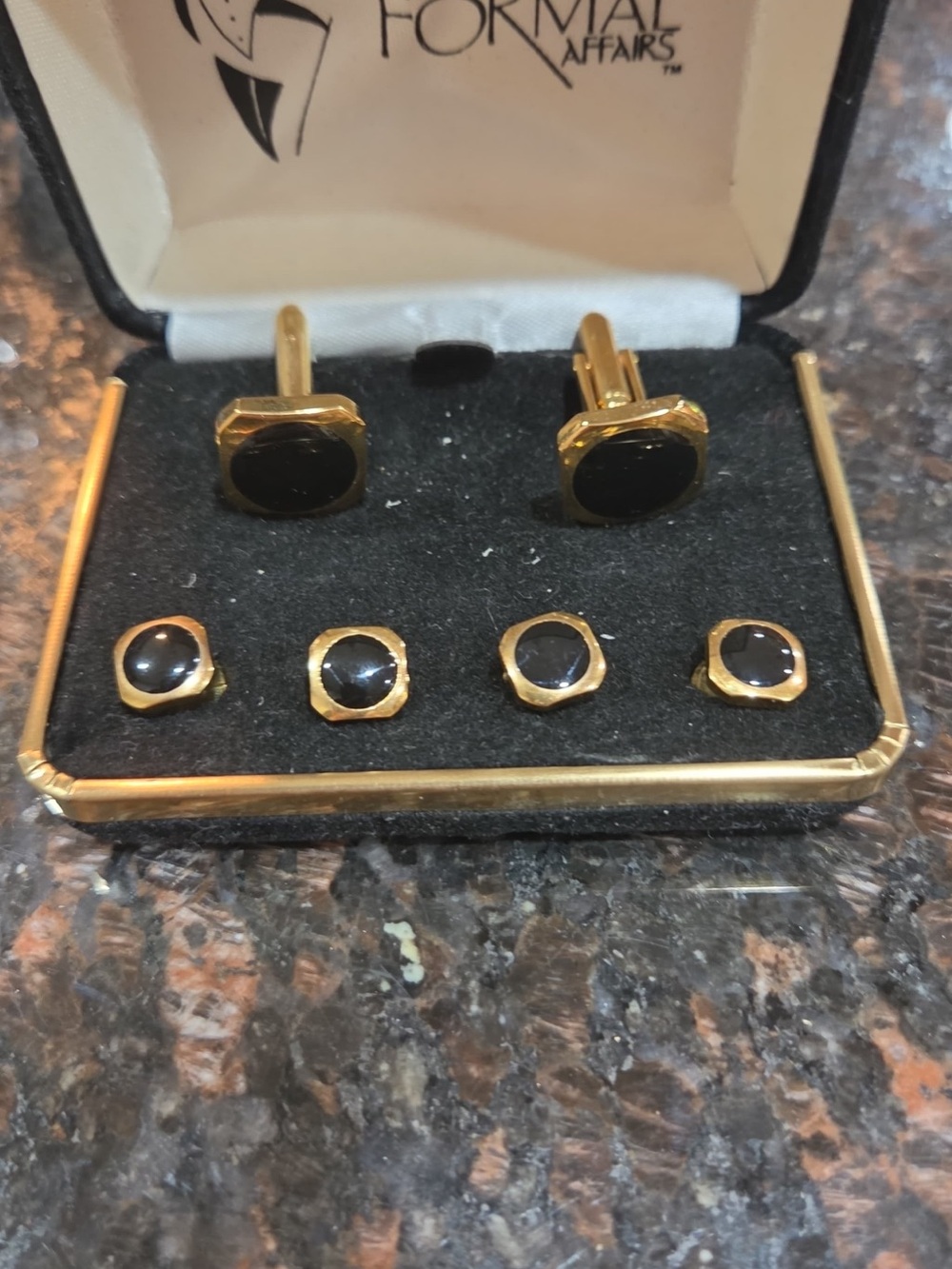 Black and Gold Cufflink and Stud Set by